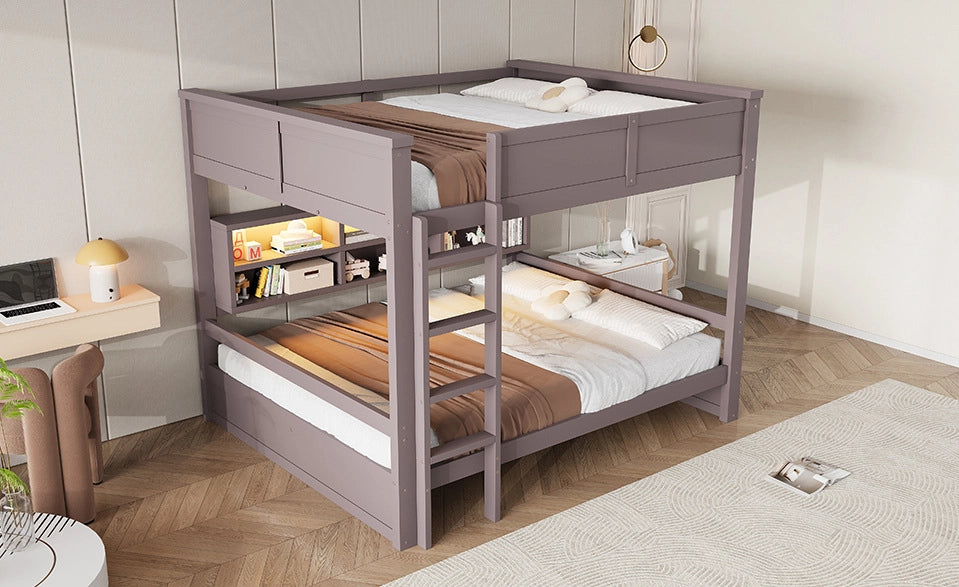 Letto a castello 160x200 cm con armadietti contenitori e illuminazione LED, marrone