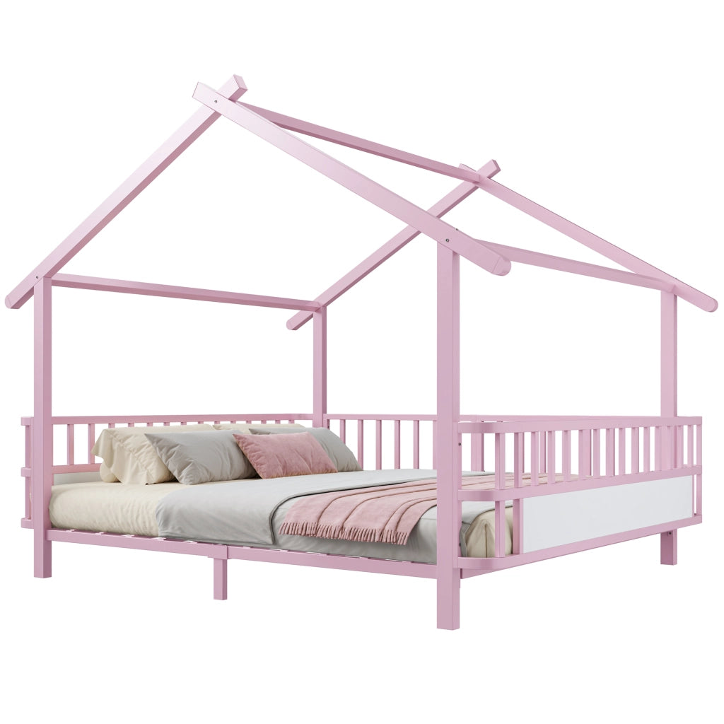 Letto a casetta 140x200 cm in metallo rosa