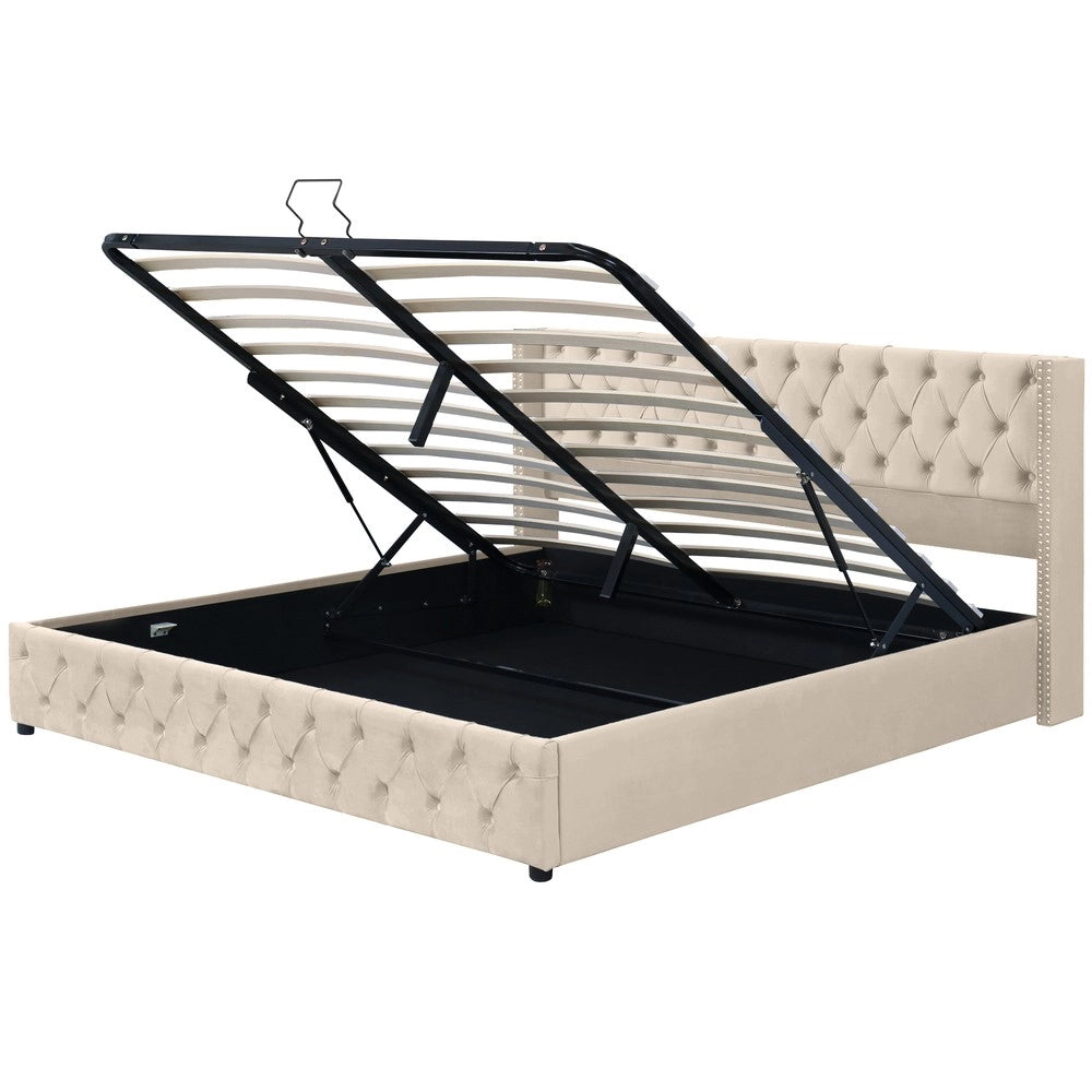 Letto Imbottito Matrimoniale Contenitore Idraulico ¨C Xylo ¨C Velluto Beige 180x200