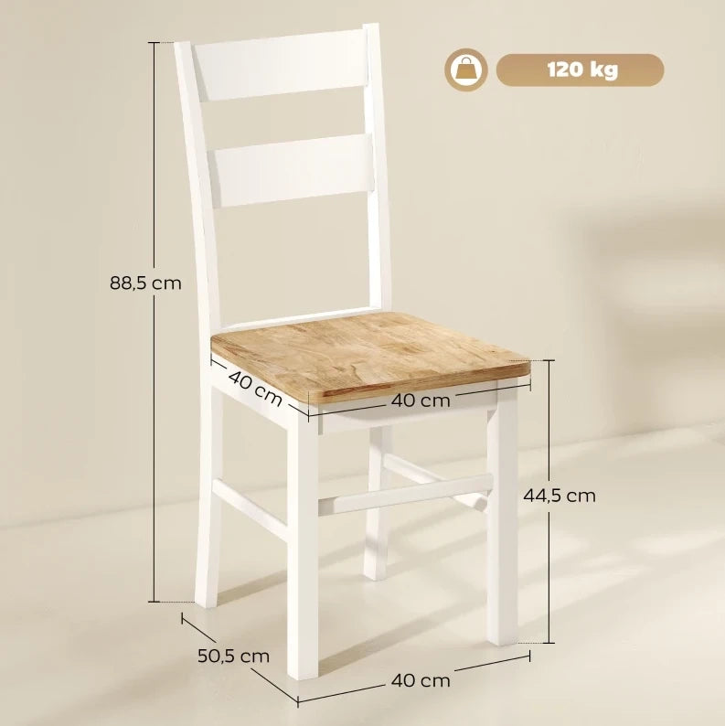 Set di 2 sedie da cucina in legno di caucciù con schienale a stecche curvo, colore bianco