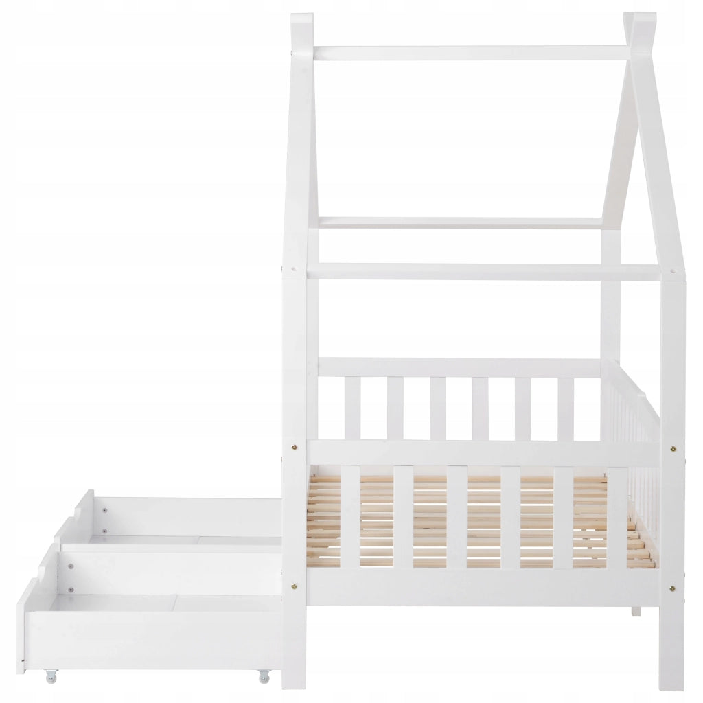Letto singolo per bambini - Xylo - 200x90 - Bianco - Con 2 cassetti