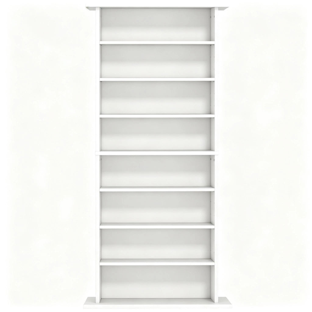 Mobile porta CD e DVD 58x24x126.3 cm con 6 ripiani regolabili in pannello di particelle bianco