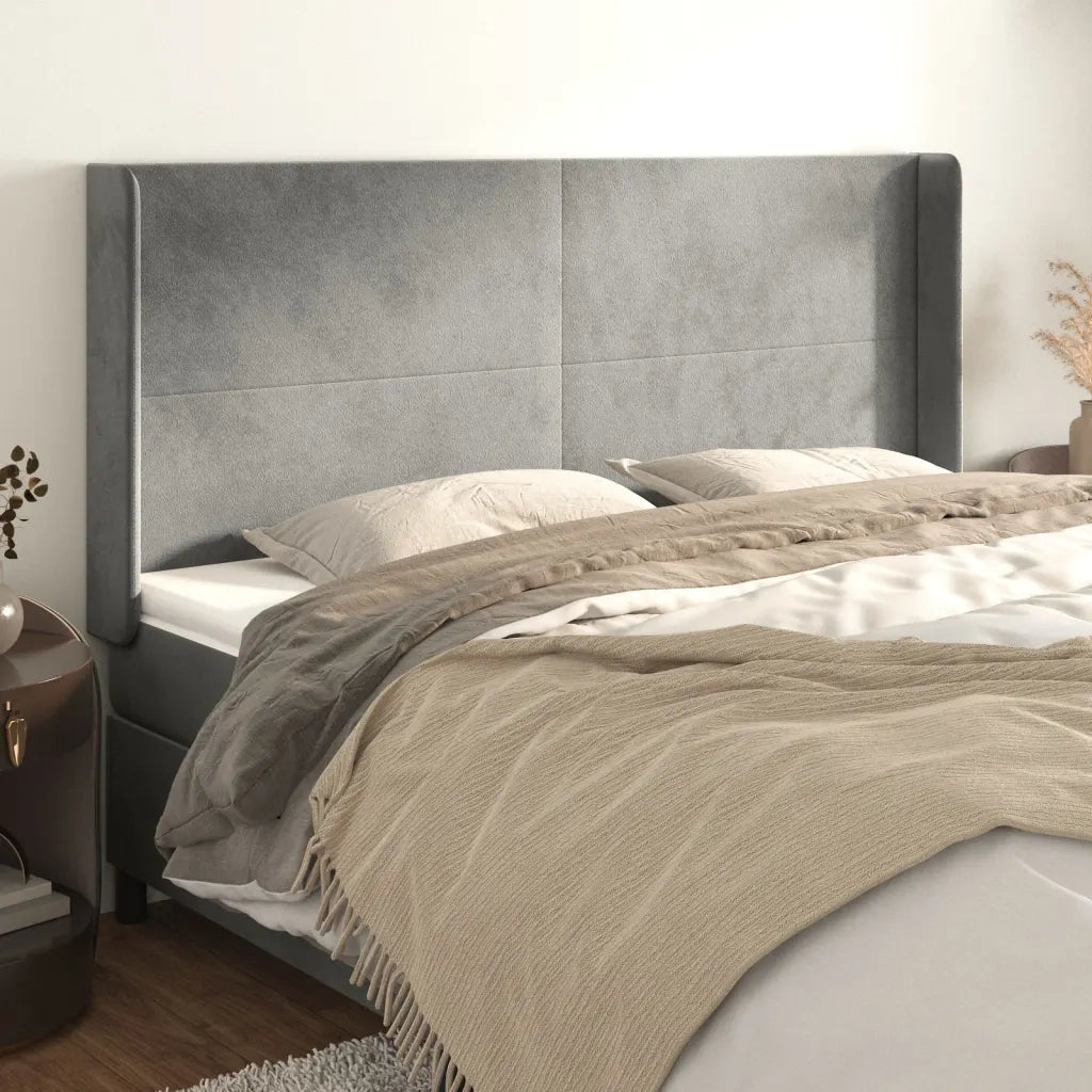 Testiera | Testata ad Orecchio Grigio Chiaro 203x16x118/128 cm in Velluto