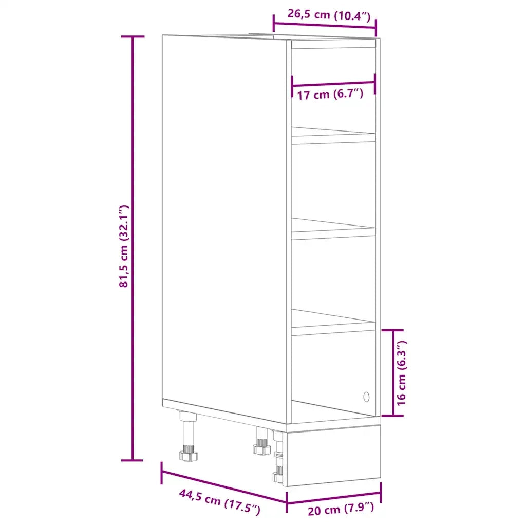 Pensile da cucina | Armadio Inferiore ¡°Riga¡± Grigio Cemento 20x44,5x81,5 cm