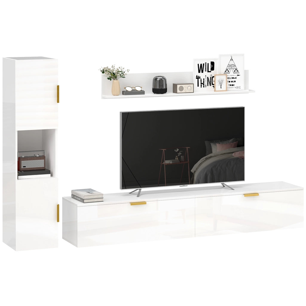 Mobile TV Sospeso a Parete 180 cm con Ante a Ribalta Mobile Porta TV Bianco Lucido Salvaspazio Design Moderno per Soggiorno