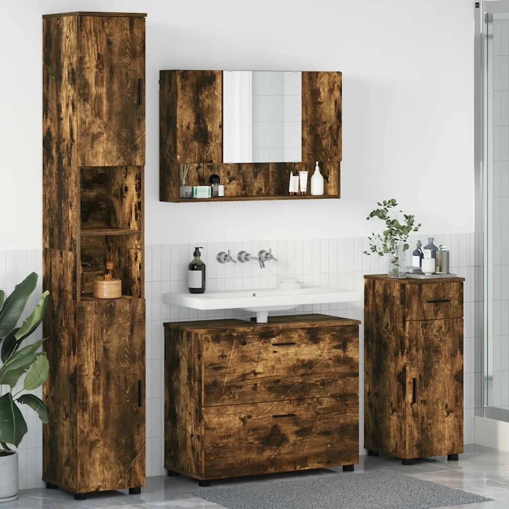 Set di mobili per il bagno con cassetto 4 pcs Rovere fumé