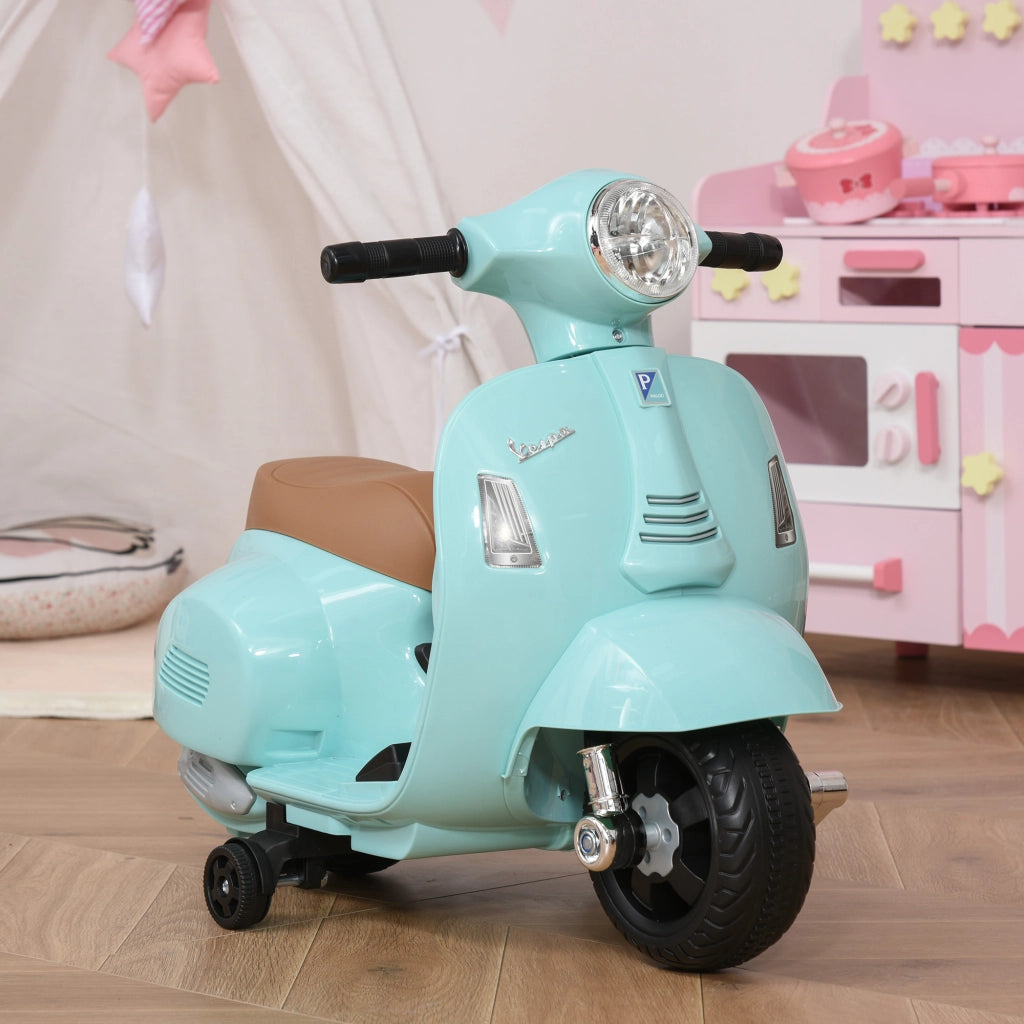 Vespa Moto Elettrica per Bambini 18-36 Mesi Verde con Luci LED e Suoni Ruote Stabilizzatrici