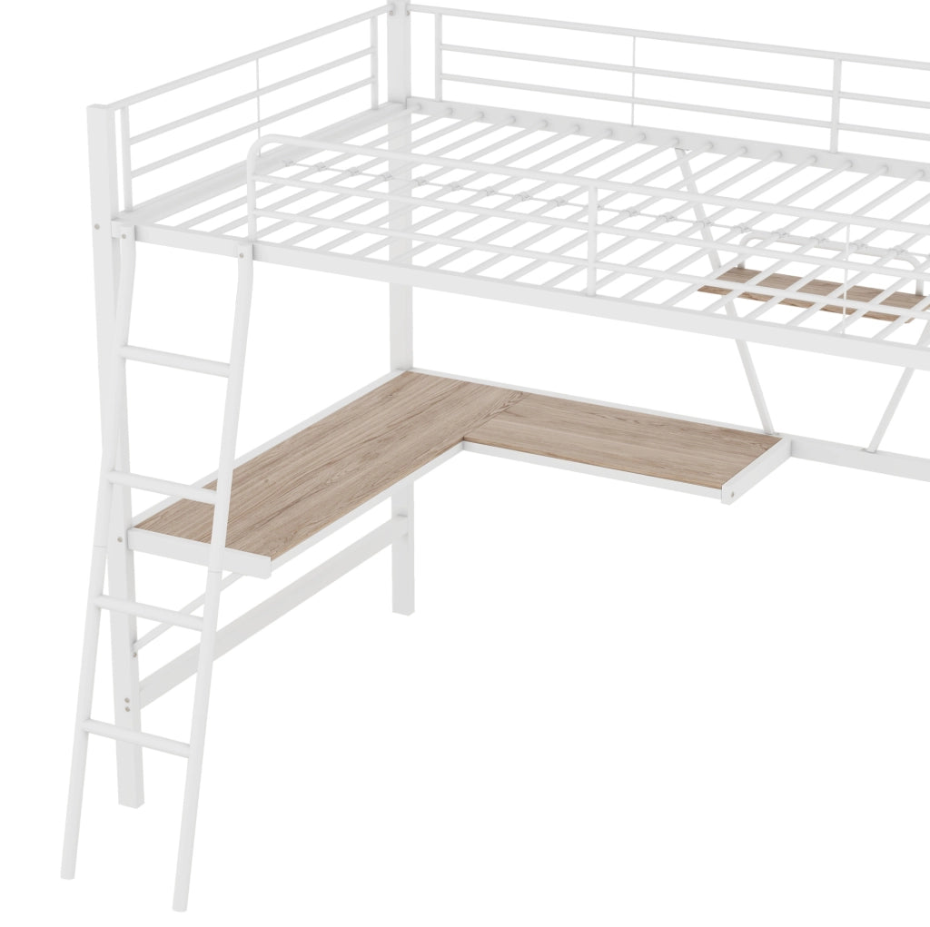 LETTO a soppalco 90x200 cm in metallo bianco con scrivania L e ripiano