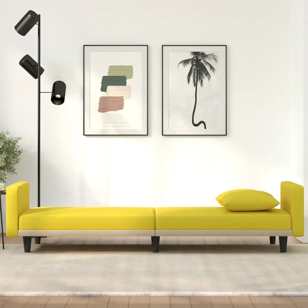 Divano letto | Sof¨¤ letto | Letto singolo con Cuscini Giallo Chiaro in Tessuto