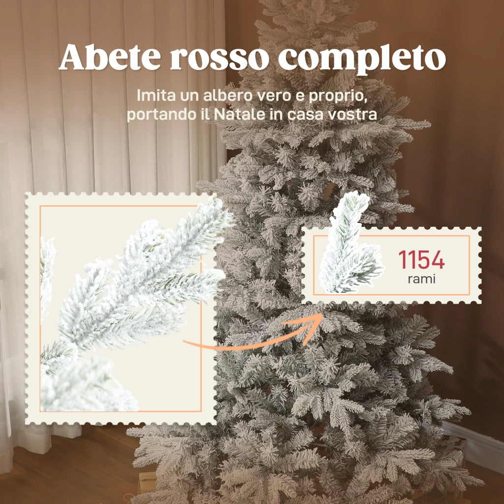 Albero di Natale Innevato Artificiale 210 cm con Base in Metallo Pieghevole Rami Realistici Facile da Montare per Casa