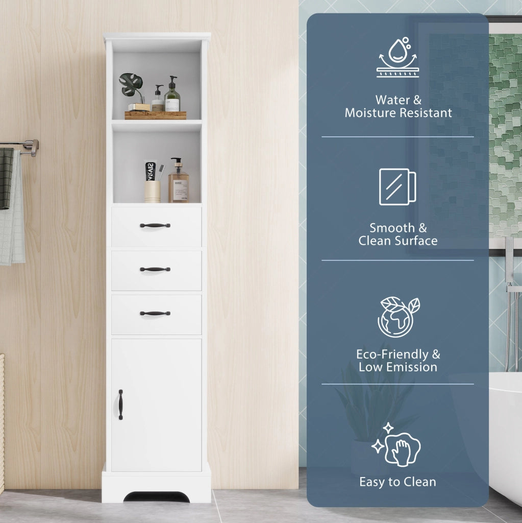 Armadio bagno salvaspazio 38x26x172;5 cm in MDF laccato bianco con 3 cassetti