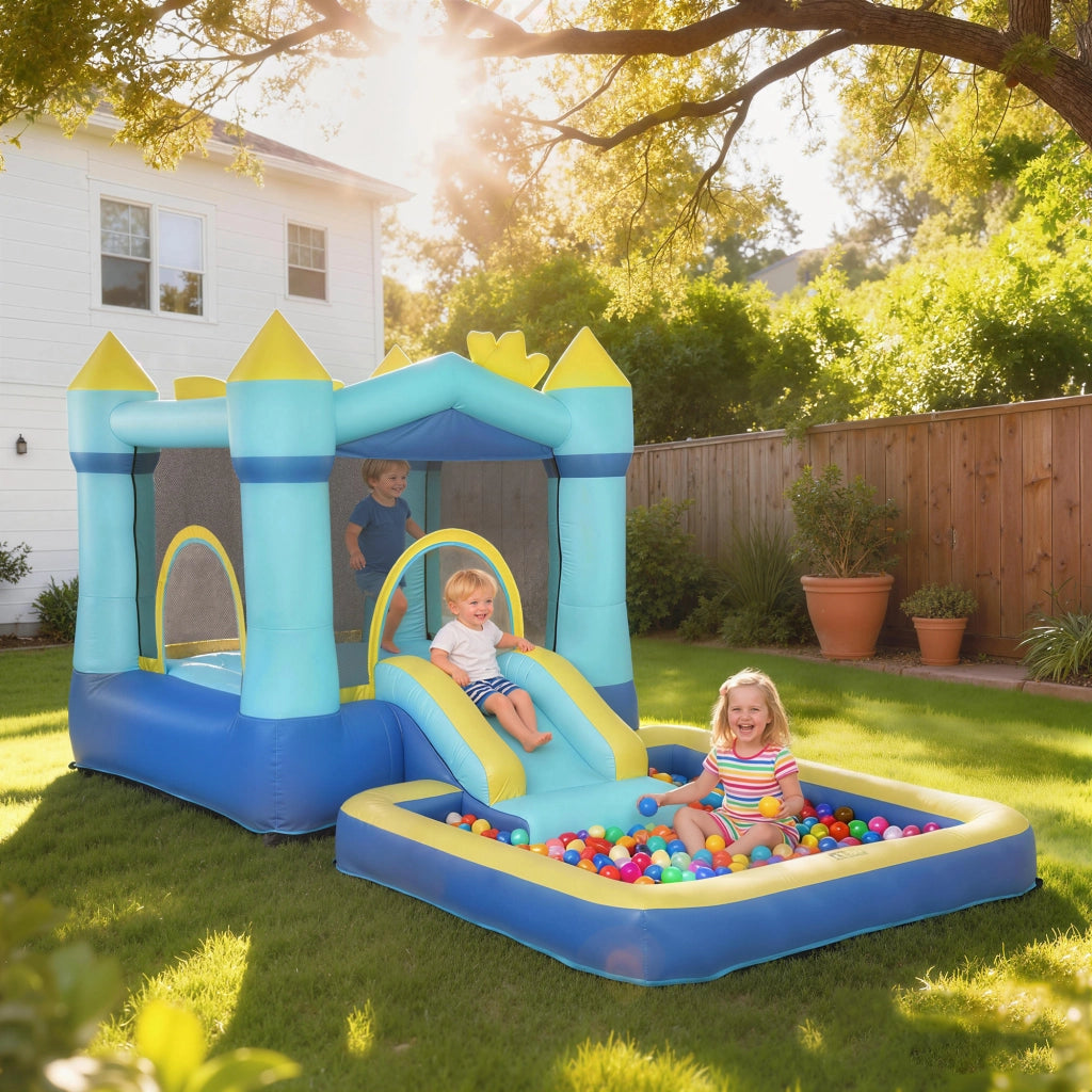 Castello Gonfiabile per Bambini con Scivolo e Canestro ¨C Zephmum ¨C Blu