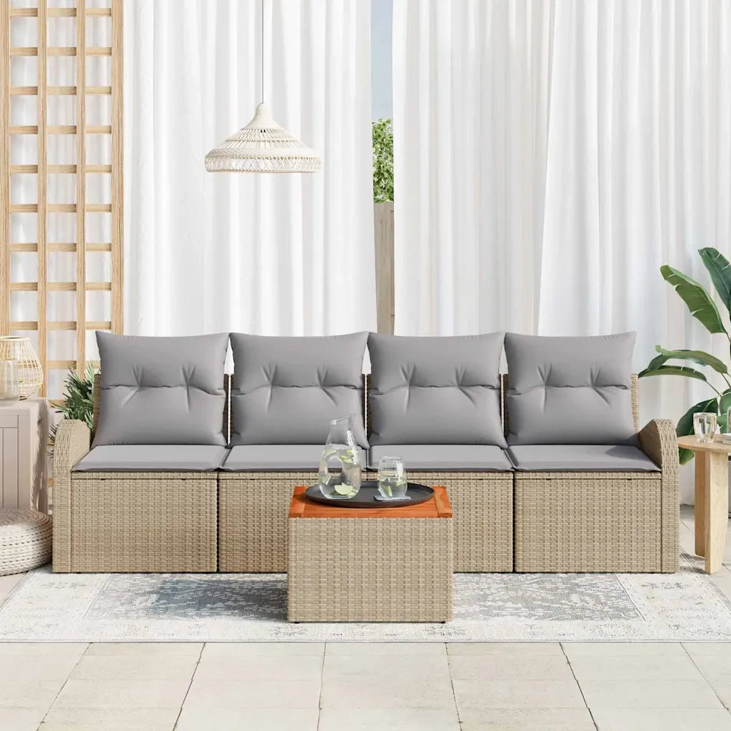 Set Divano da Giardino 5 pcs Beige e Grigio Chiaro polyrattan 3356180