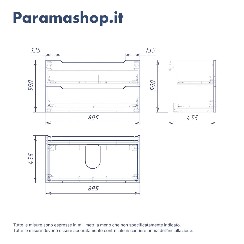 Mobile bagno sospeso 90cm grigio opaco due cassetti soft-close con lavabo bianco opaco | Bako