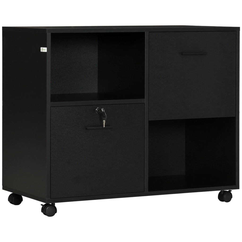 EasyComfort Mobile da Ufficio con 2 Cassetti Porta Documenti e Ripiani, Ruote con Blocco, 80x40x66cm, Nero