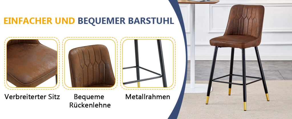 Set da 2 sgabelli da bar alti 100 cm con rivestimento in tessuto tecnico marrone e struttura in metallo nero