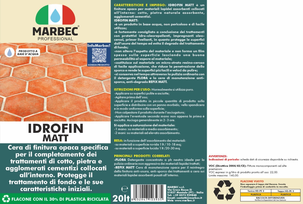 Cera per pavimenti IDROFIN MATT   20LT