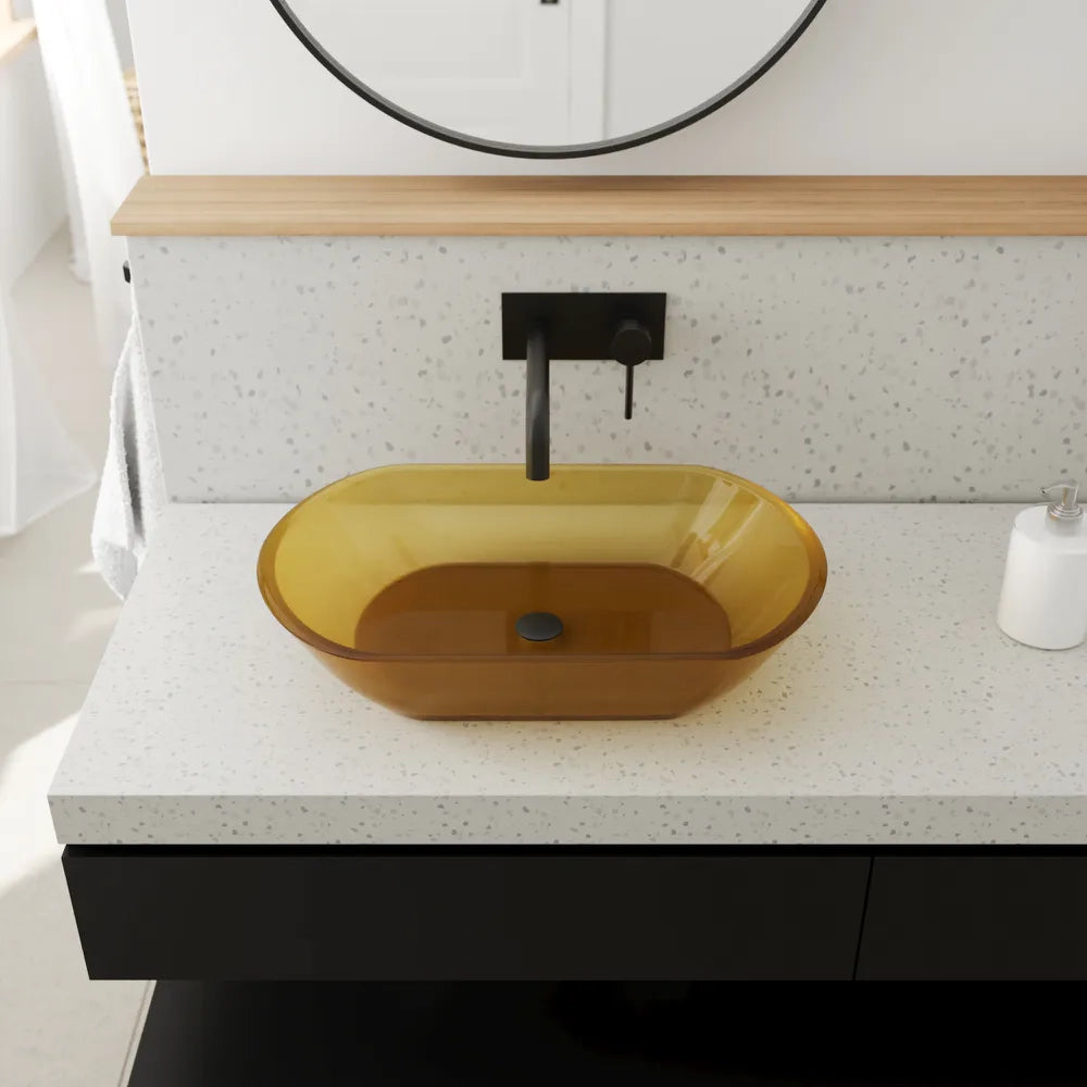 Lavabo da appoggio in vetro trasparente 56x36x11 cm colore giallo | Aurea