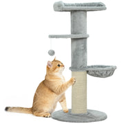 Albero tiragraffi per gatti multilivello in sisal e peluche con cuccia e pallina grigio chiaro robusto per casa