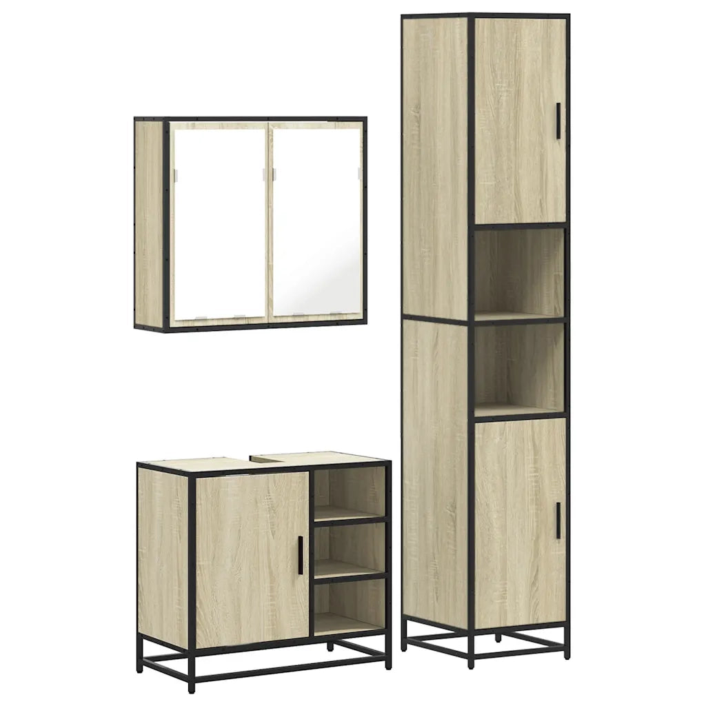 Set Mobili da Bagno | Armadio da bagno 3 pz Rovere Sonoma in Legno Multistrato