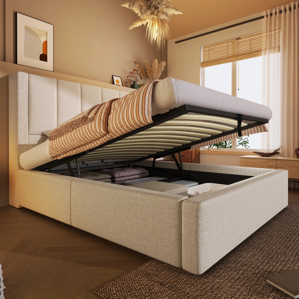 Letto singolo 90 × 200 cm con contenitore; 3 USB; ricarica tipo C e portabicchiere; senza materasso