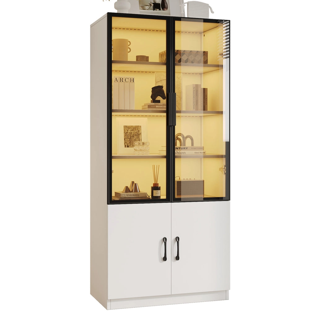 Vetrina 60x40x160 cm con LED multicolore; vetro fumé e truciolare bianco