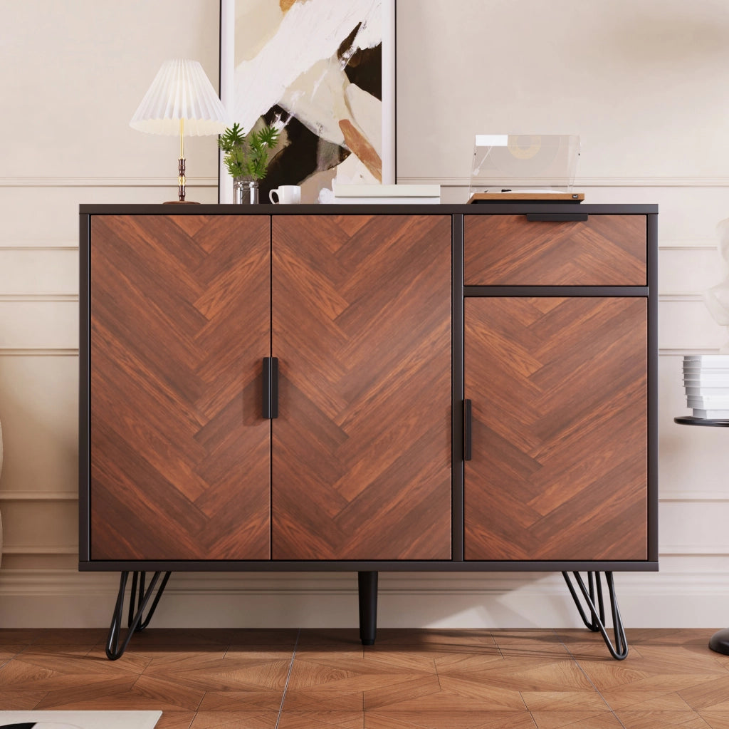 Credenza moderna nera e effetto legno con cassetto