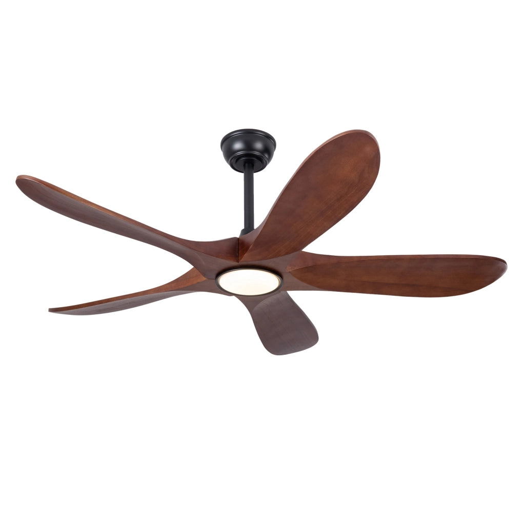 Ventilatore a soffitto 52'' con luce, telecomando, 5 pale in legno massello, 6 velocità, dimmerabile, silenzioso