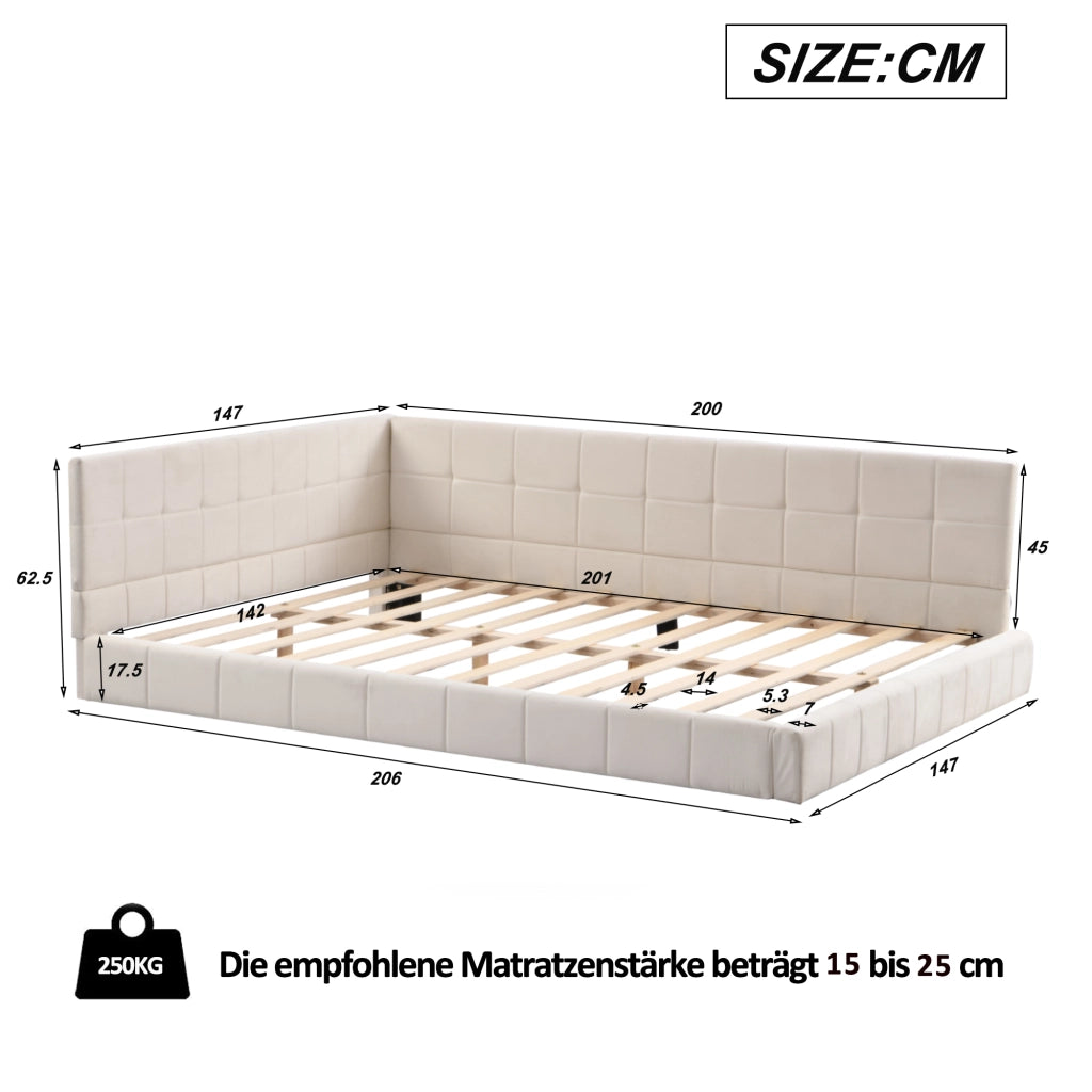 Divano letto 140 × 200 cm trasformabile con rete a doghe rivestito in velluto beige schienale reversibile