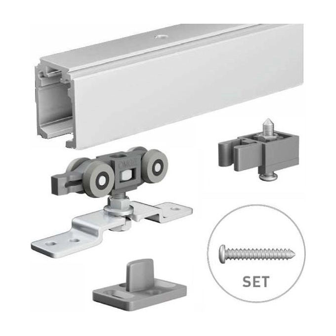 OMGE 8066430028559 Binario Porte Scorrevoli Kit 190 cm per Porte Interne 60 Kg Alluminio Anodizzato colore Bianco