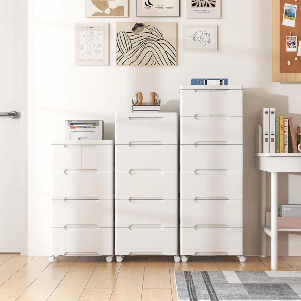 Carrello di Stoccaggio con Ruote, Cassettiera Verticale con Cassetti, Armadietto Contenitore di Stoccaggio, Organizzatore di Plastica per Casa Ufficio (4 cassetti)
