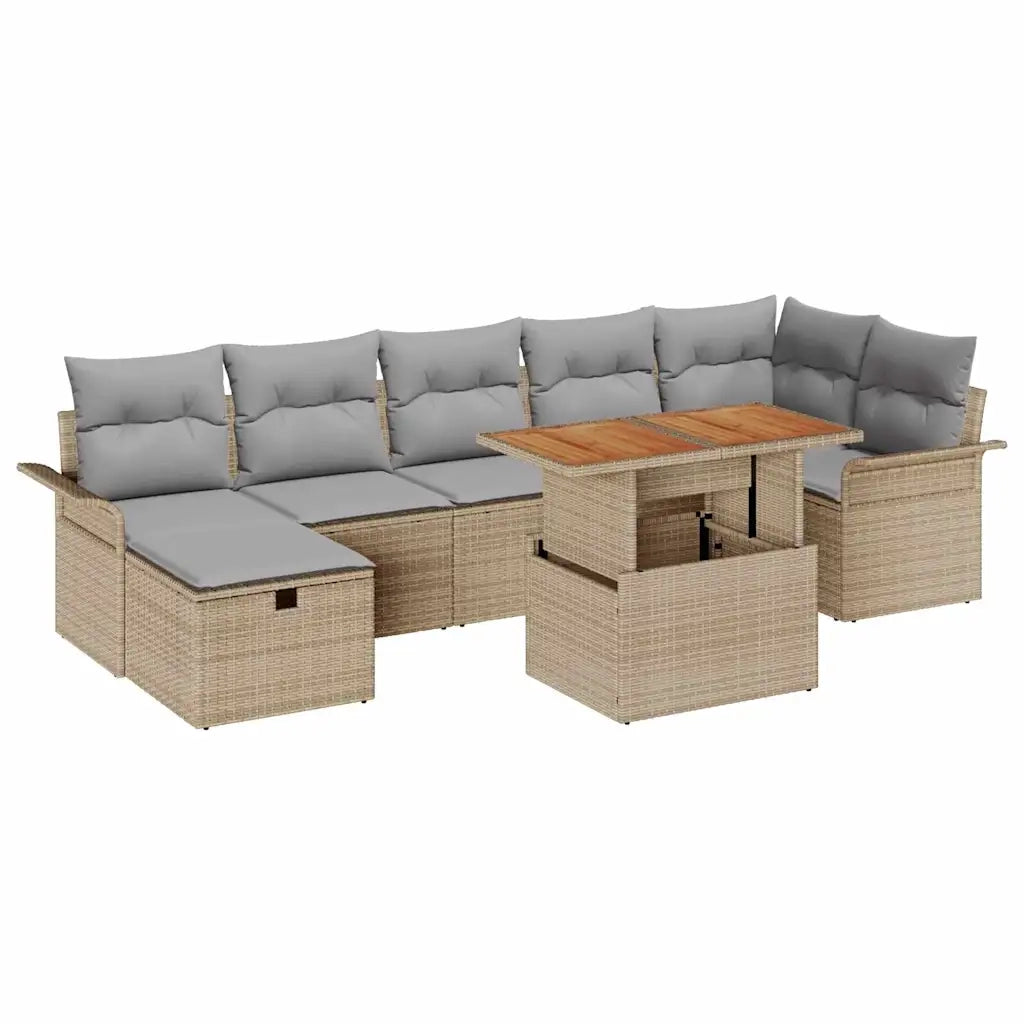 Set Divano da Giardino con cuscino 8 pcs Beige polyrattan