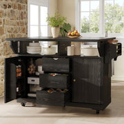Carrello da cucina con piano estensibile, altezza 95 cm, 3 cassetti e ruote frenanti, nero