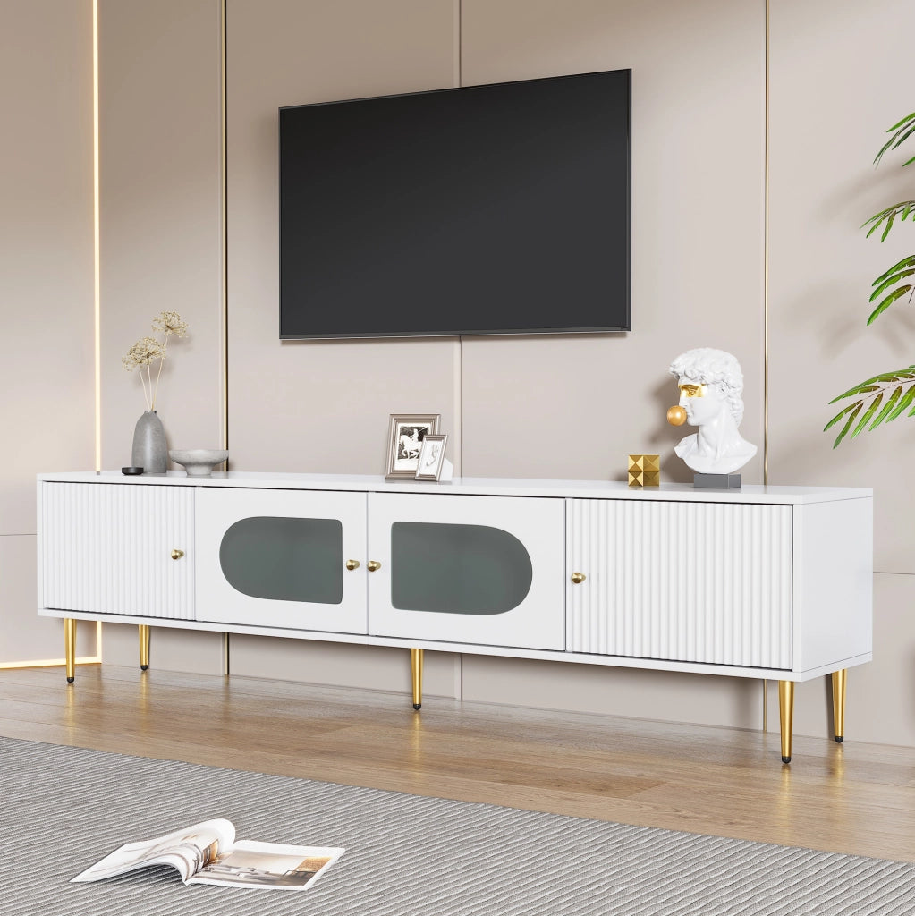 Mobile TV 170x35x50 cm in truciolare bianco con vano contenitore per soggiorno