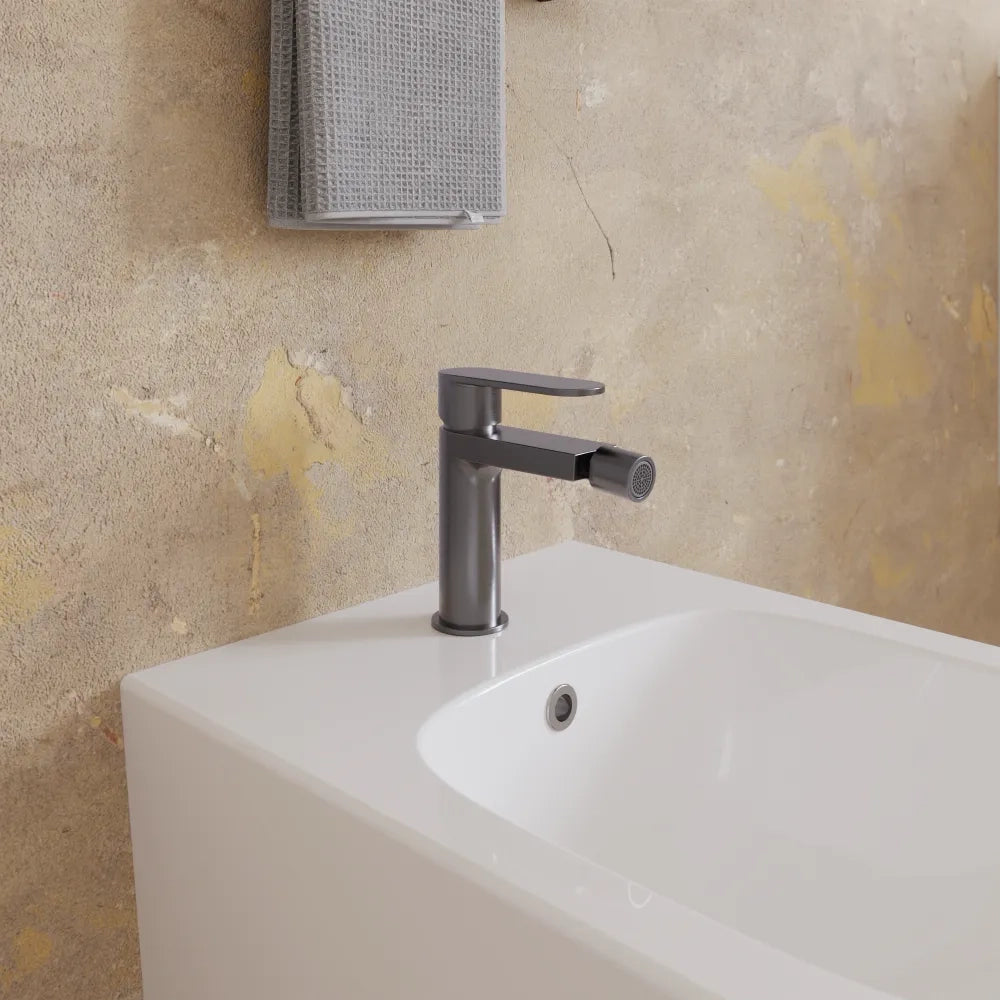 Set miscelatori lavabo 13cm bidet miscelatore esterno vasca gun metal spazzolato | Margot