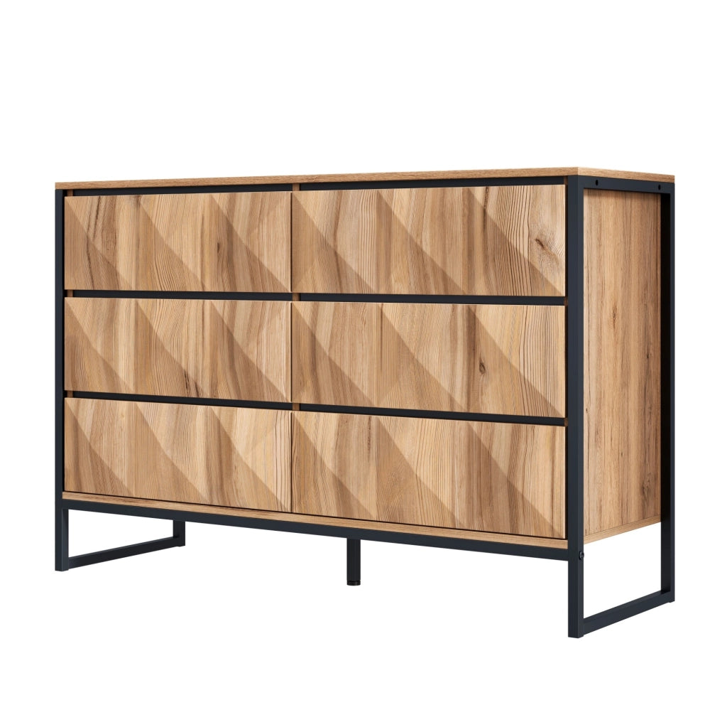 Credenza moderna 120 cm con 6 cassetti nero e legno