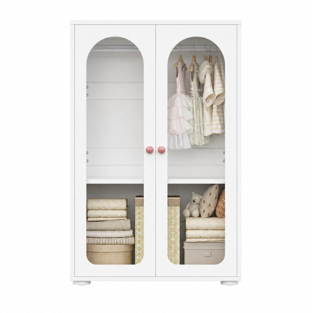 Armadio per bambini 80×50×120 cm in MDF bianco con ante in acrilico