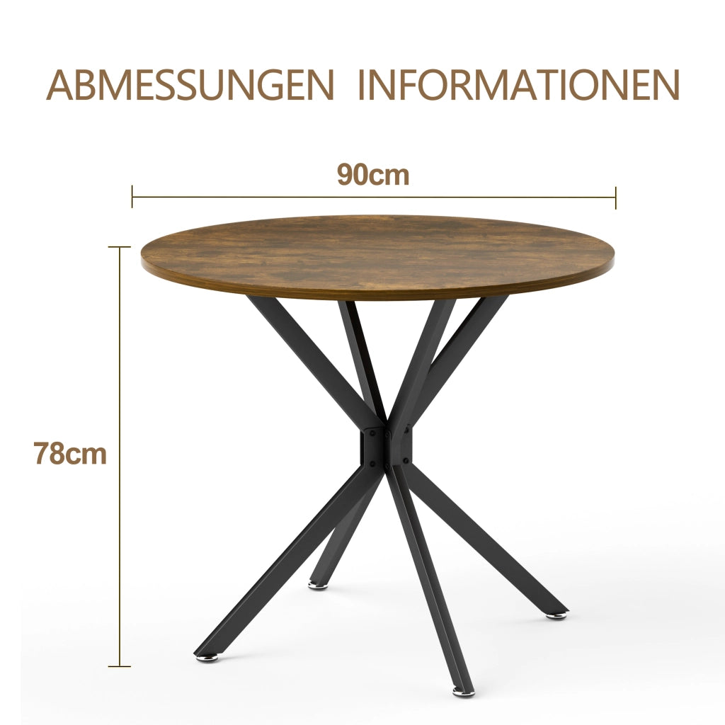 Tavolo da pranzo rotondo per 1 a 4 persone con gambe regolabili, retrò, per cucina, marrone e nero, 90 × 90 × 78 cm