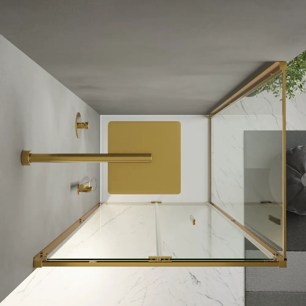 Box doccia slim 75x90cm con porta a libro e parete fissa profili oro spazzolato e vetro 6mm trasparente anticalcare h190| Portofino
