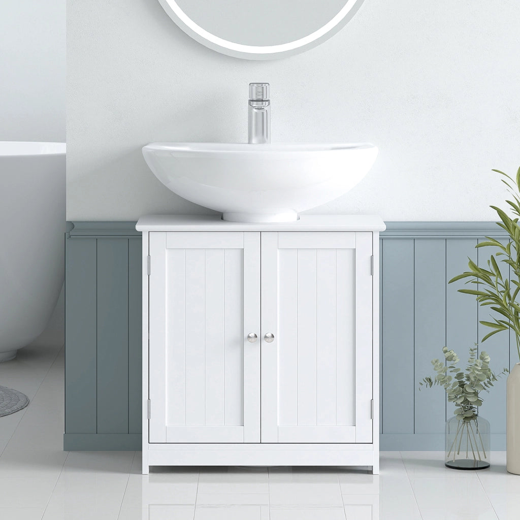 Mobile sottolavabo con 2 ante e ripiano, 60x30x60 cm, legno bianco