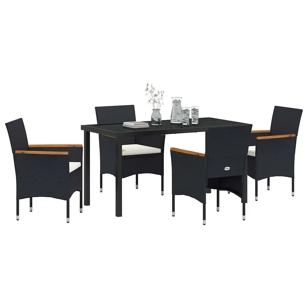 Set da Pranzo per Giardino con cuscino 5 pcs Nero polyrattan 3379753