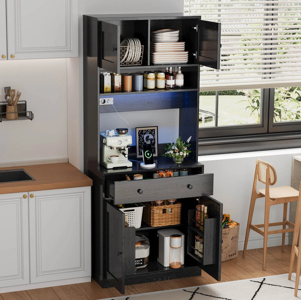 Mobile da cucina alti in MDF 180 cm con LED, prese integrate e grande cassetto