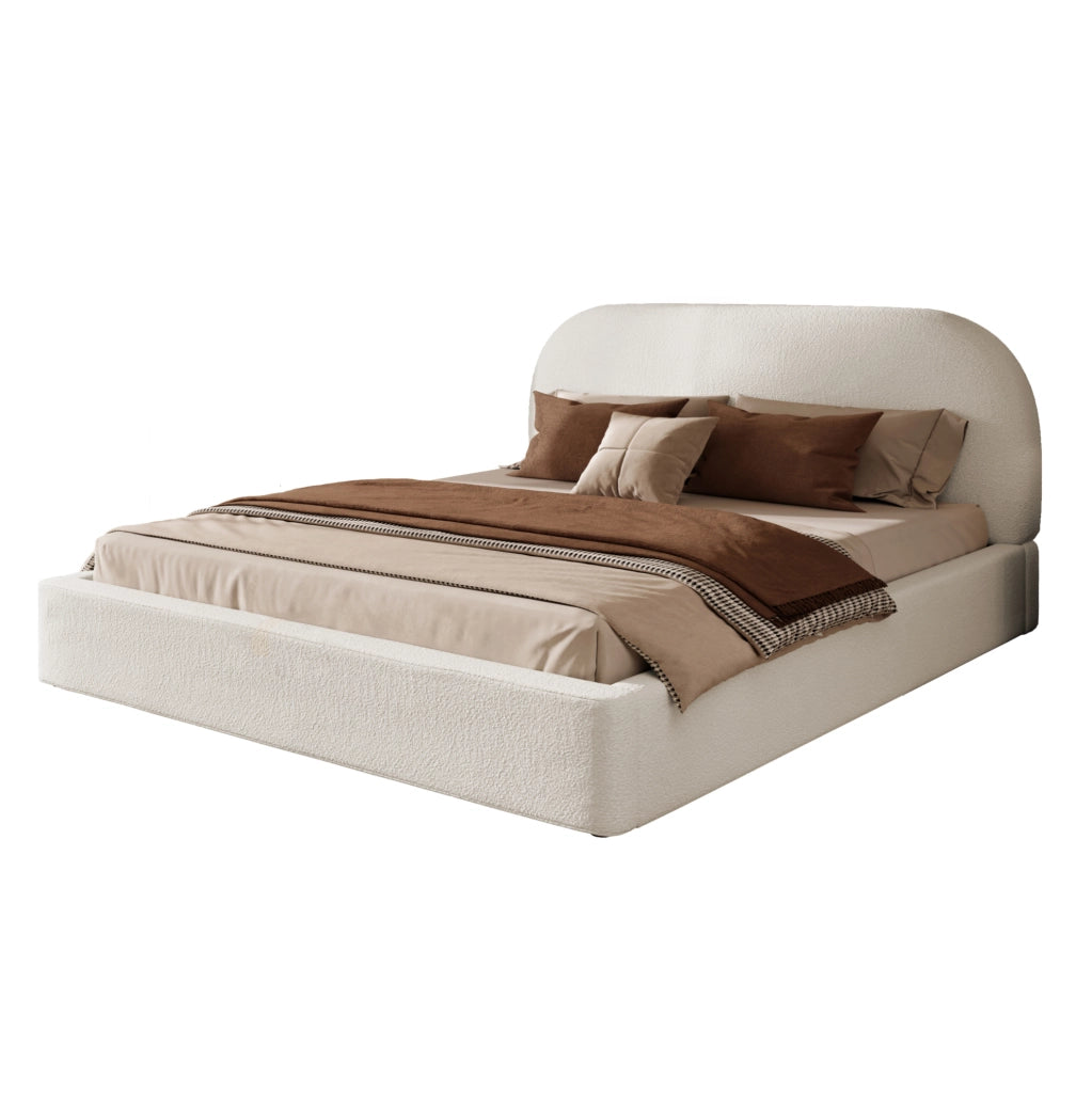 Letto imbottito con rete in bouclé beige