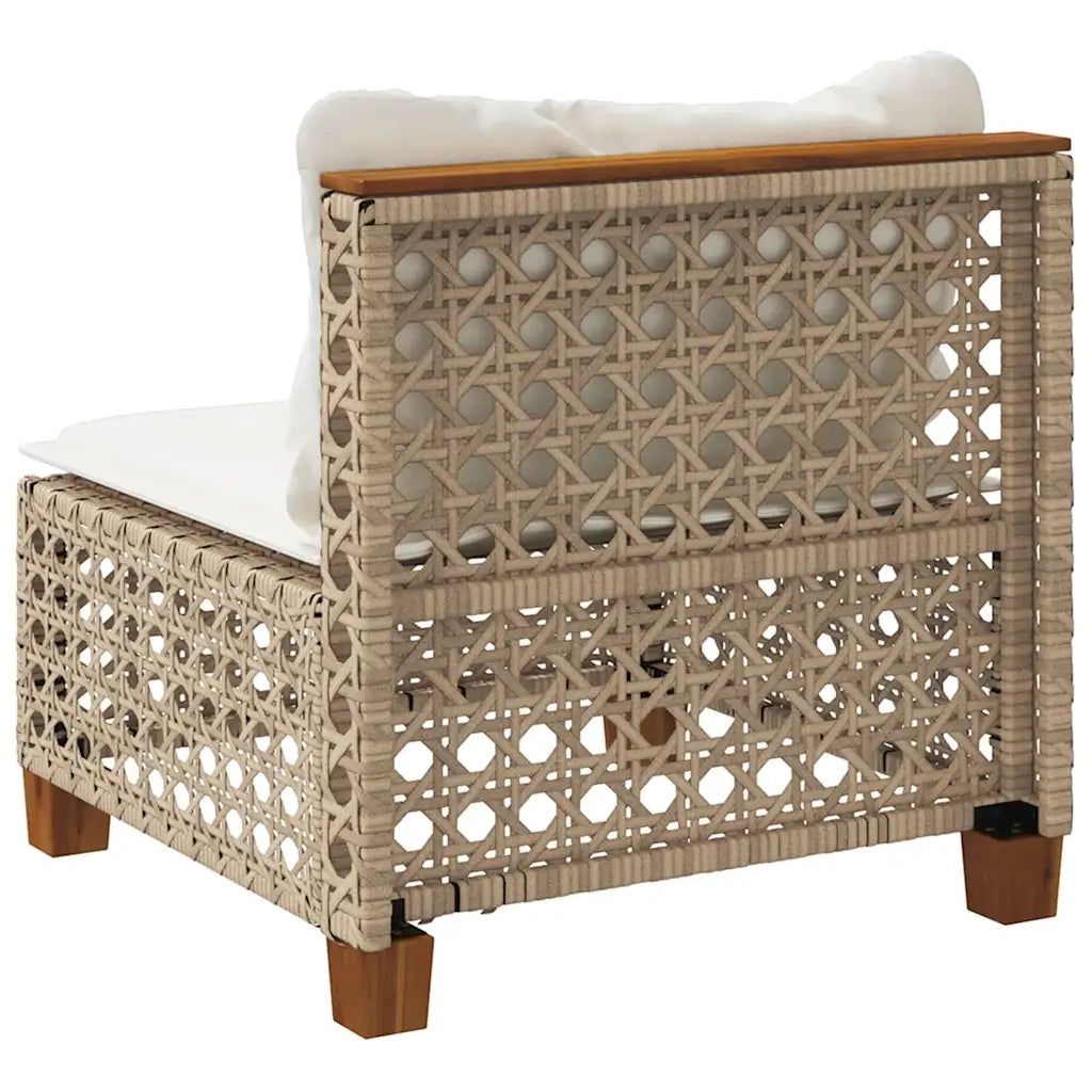 Divano Giardino Senza Braccioli con Cuscini Beige in Polyrattan