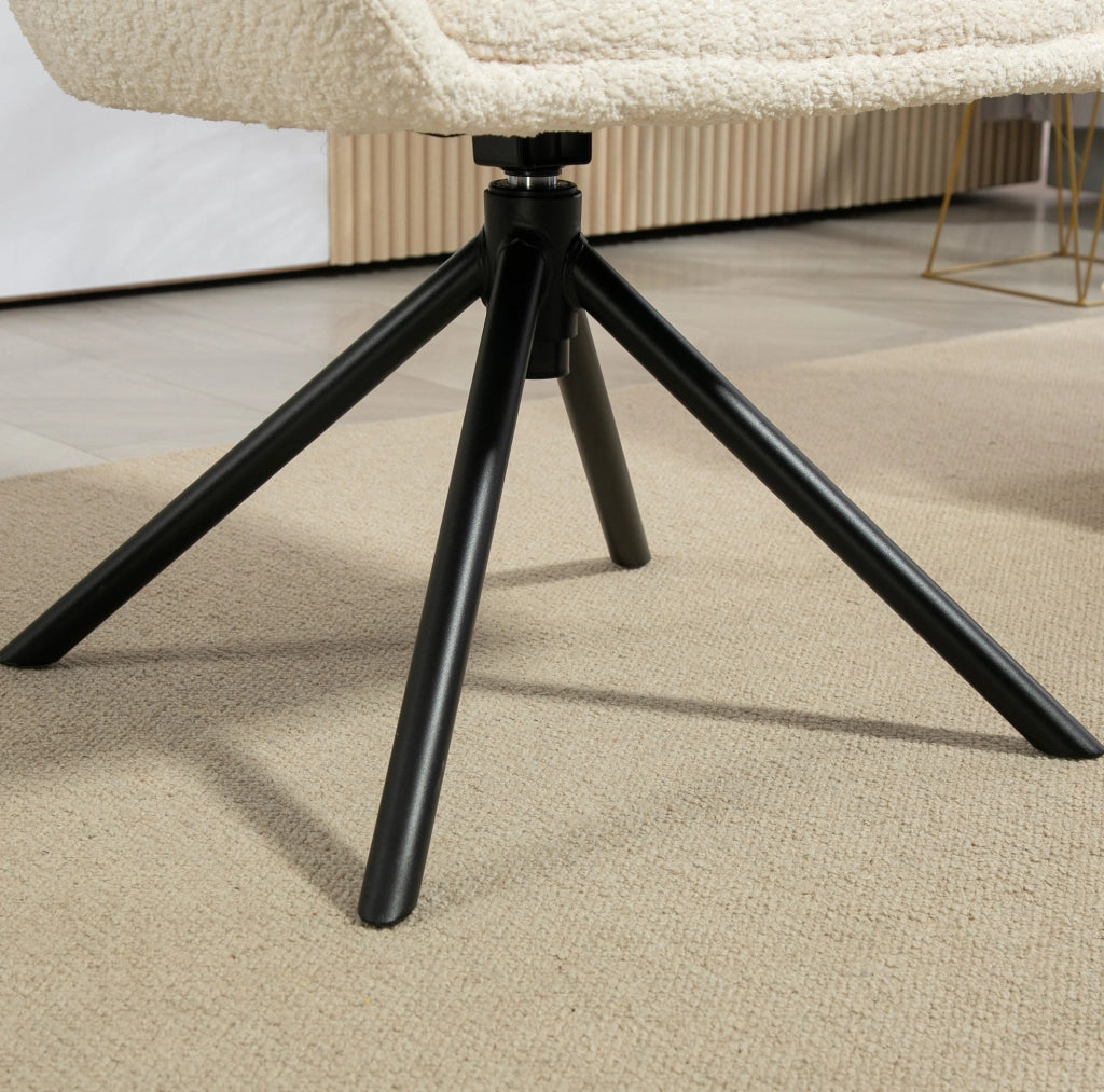 Poltrona Lounge con Braccioli, Girevole a 360°, Rivestimento in Lino Crema, Gambe in Metallo per Soggiorno e Camera da Letto