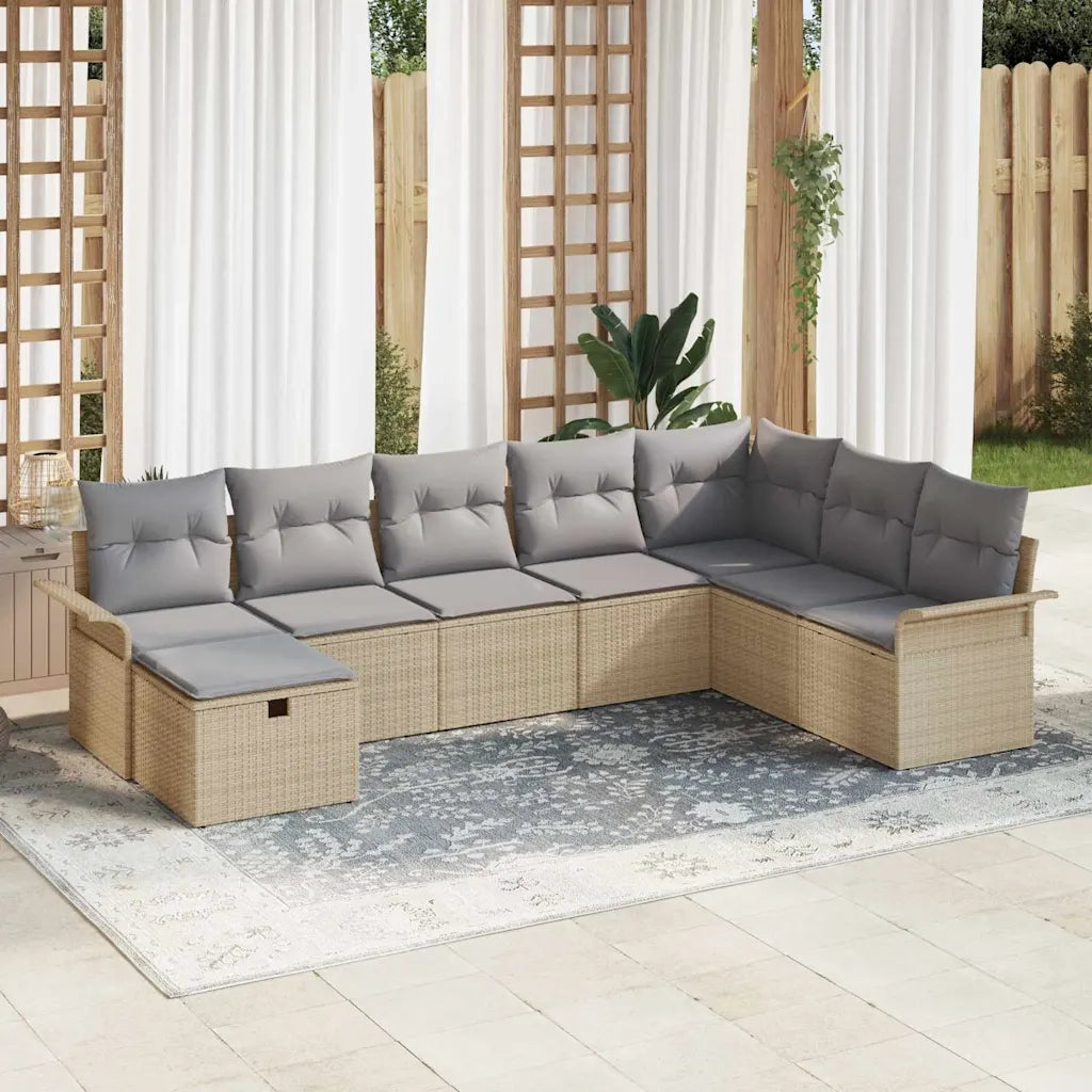 Set Divano da Giardino 8 pcs Beige e Grigio Chiaro polyrattan