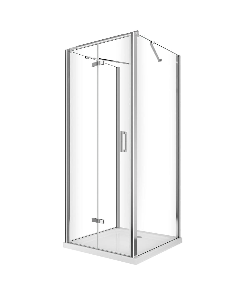 Box cabina doccia a 3 lati con apertura a libro pieghevole a pacchetto H.190 cromo trasparente anticalcare misure  77,5-80 fisse + Porta 78,8-80,8