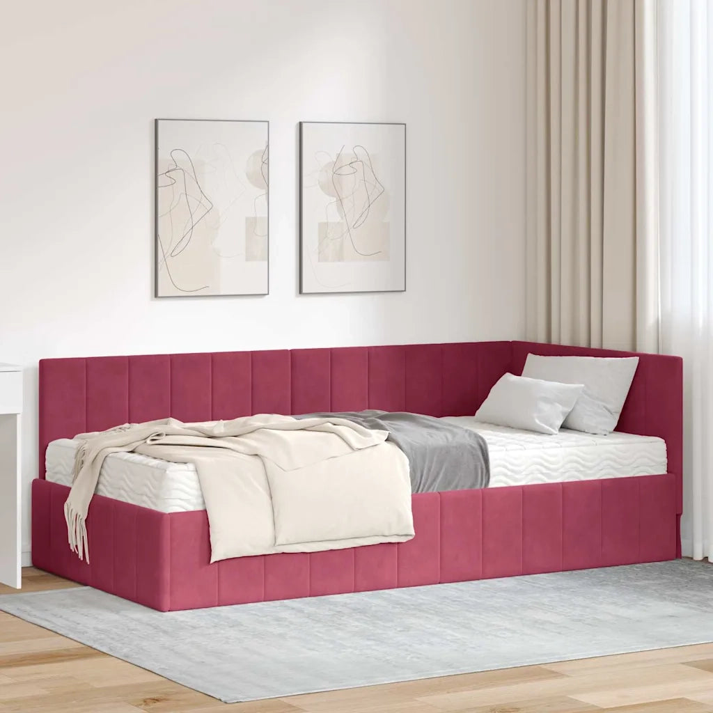 Letto singolo | Letto per adulti | Struttura Letto Angolare con Materasso 2 pcs Verde Velluto