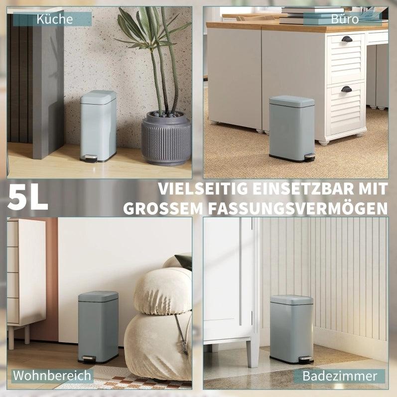 Cestino in metallo con secchio interno, 5 L, grigio
