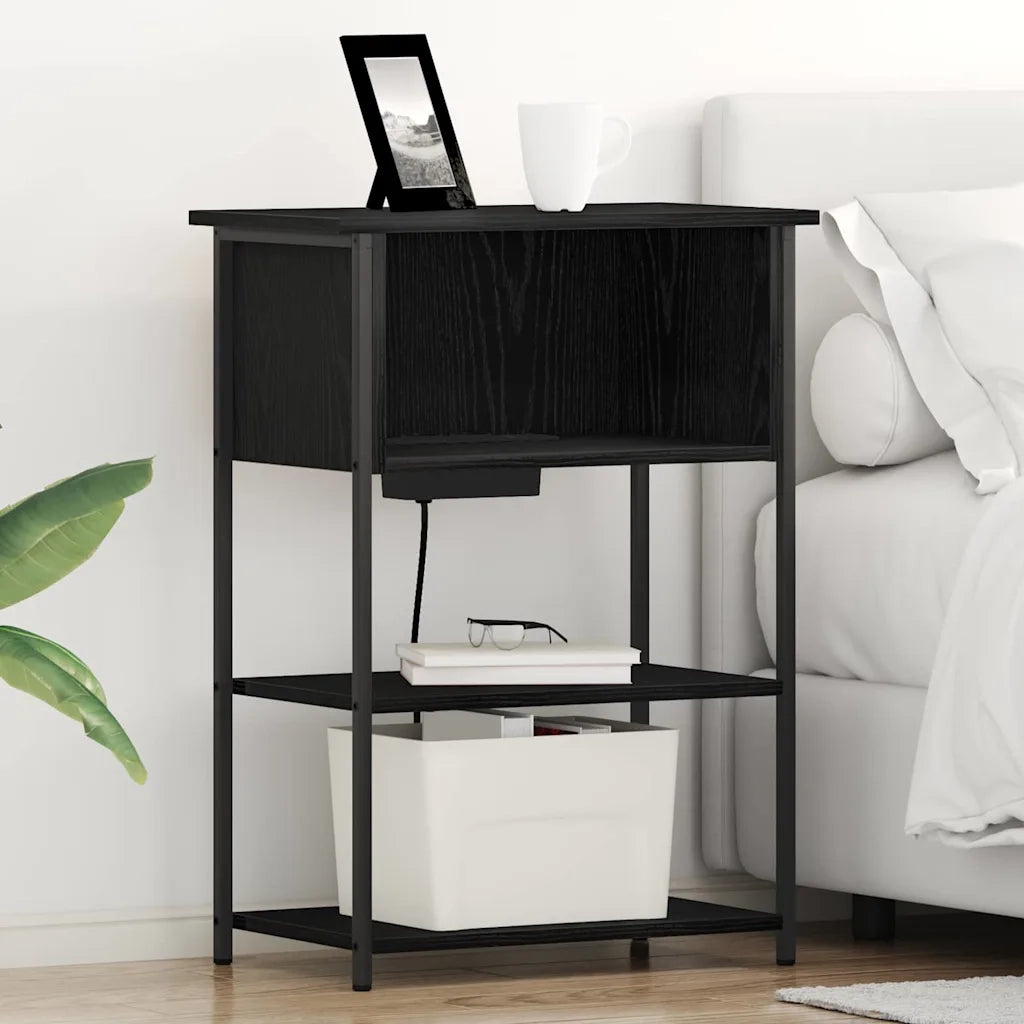 Comodino | Armadio da Notte | Mobiletto da notte Rovere Nero 55 x 31 x 76 cm Legno multistrato